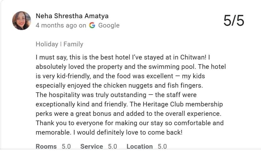 GMB Review screenshot fo client for soaltee westend resort chitwan