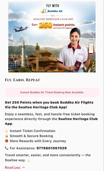 Budha Air Flights Now Available in Soaltee Heritage Club App