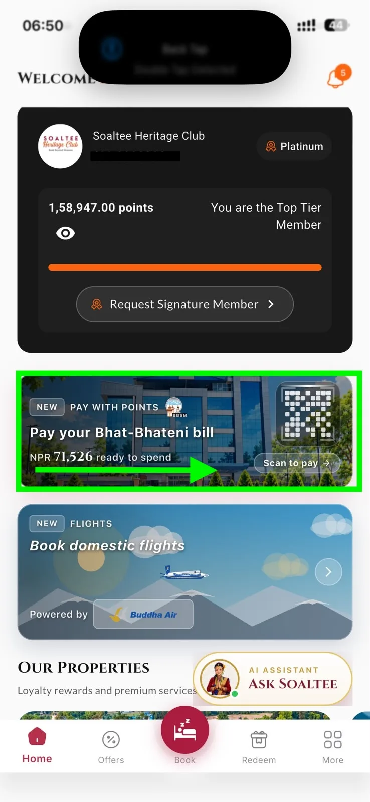 Soaltee heritage club redeem points in bhatbhateni during purchase