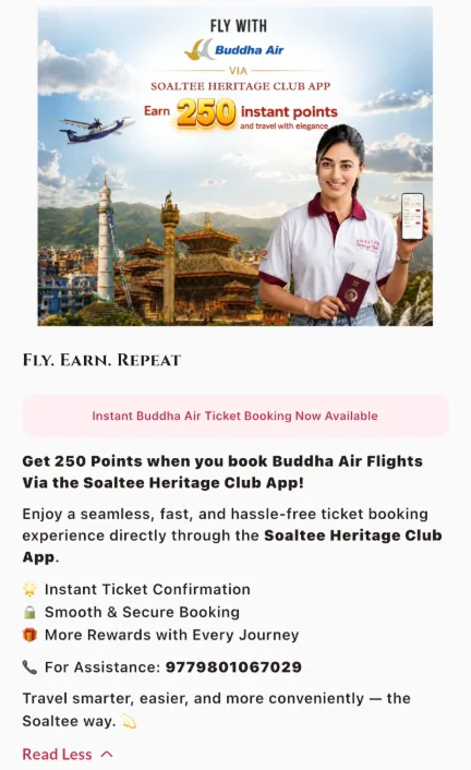 Budha Air Flights Now Available in Soaltee Heritage Club App